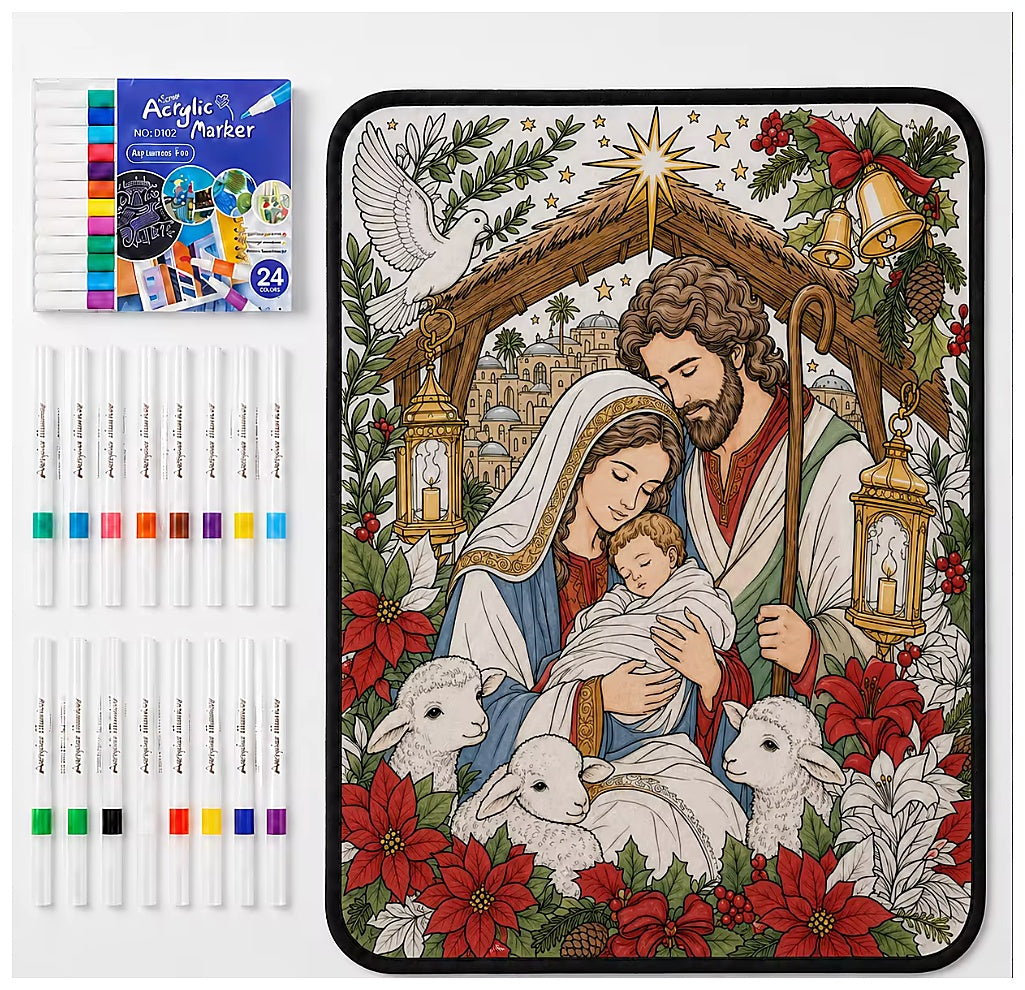 Weihnachtskrippe – Kreativ-Maldecke mit 24 Markern
